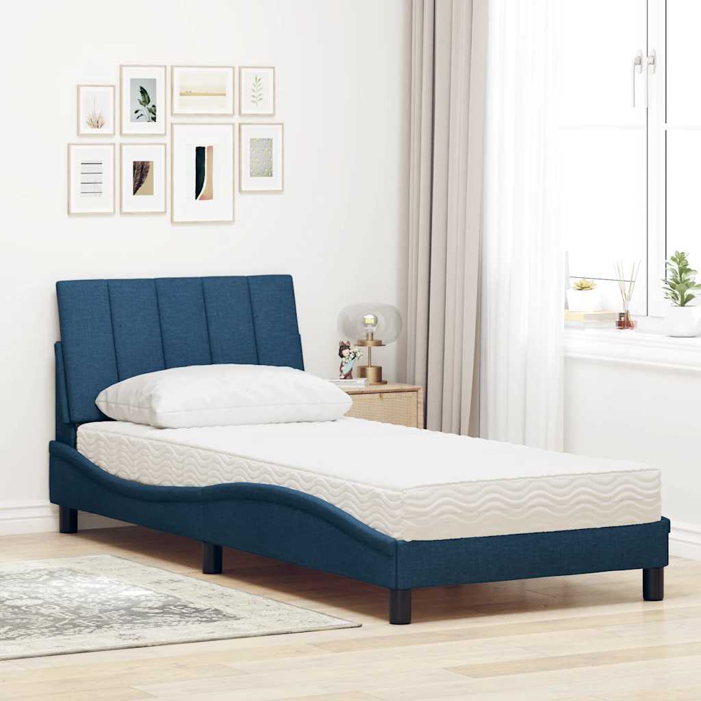 Bett mit Matratze "Hanko" Blau 80x200 cm Stoff