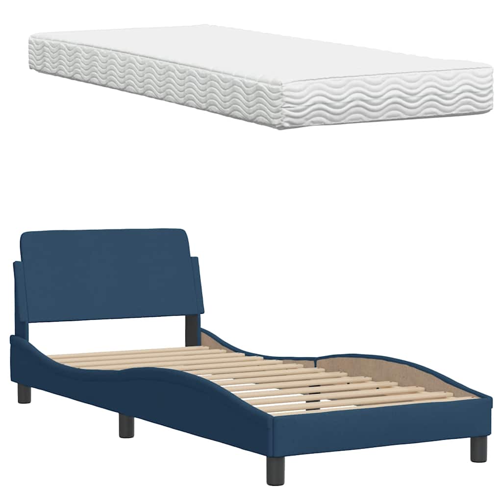 Bett mit Matratze "Hanko" Blau 80x200 cm Stoff