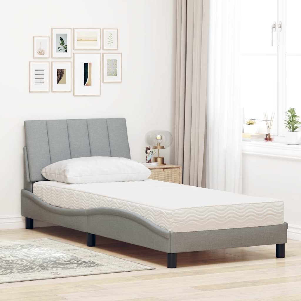 Bett mit Matratze "Hanko" Hellgrau 90x190 cm Stoff