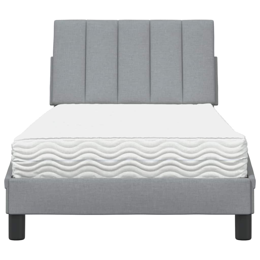 Bett mit Matratze "Hanko" Hellgrau 90x190 cm Stoff