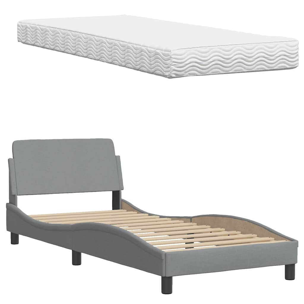 Bett mit Matratze "Hanko" Hellgrau 90x190 cm Stoff