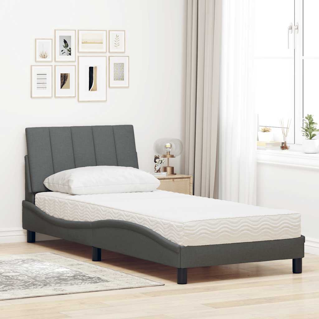 Bett mit Matratze "Hanko" Dunkelgrau 90x190 cm Stoff