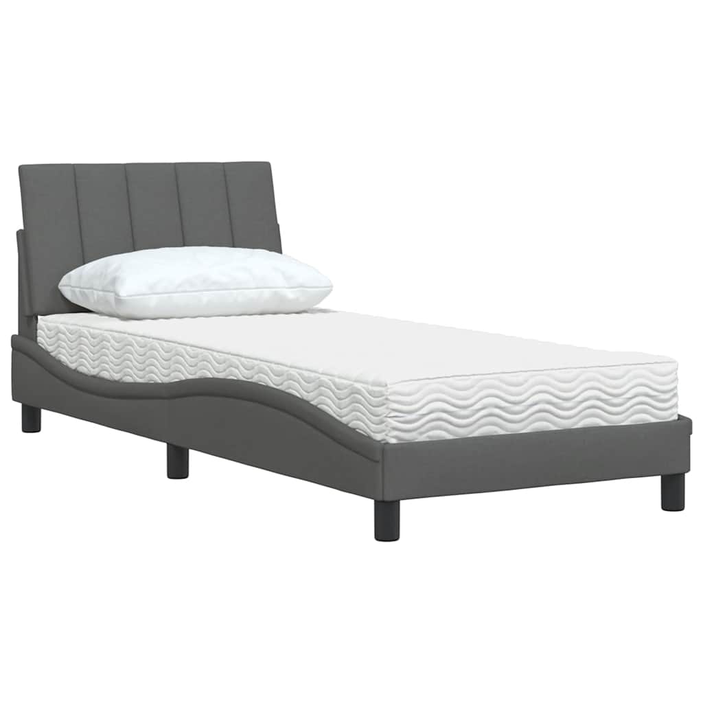 Bett mit Matratze "Hanko" Dunkelgrau 90x190 cm Stoff