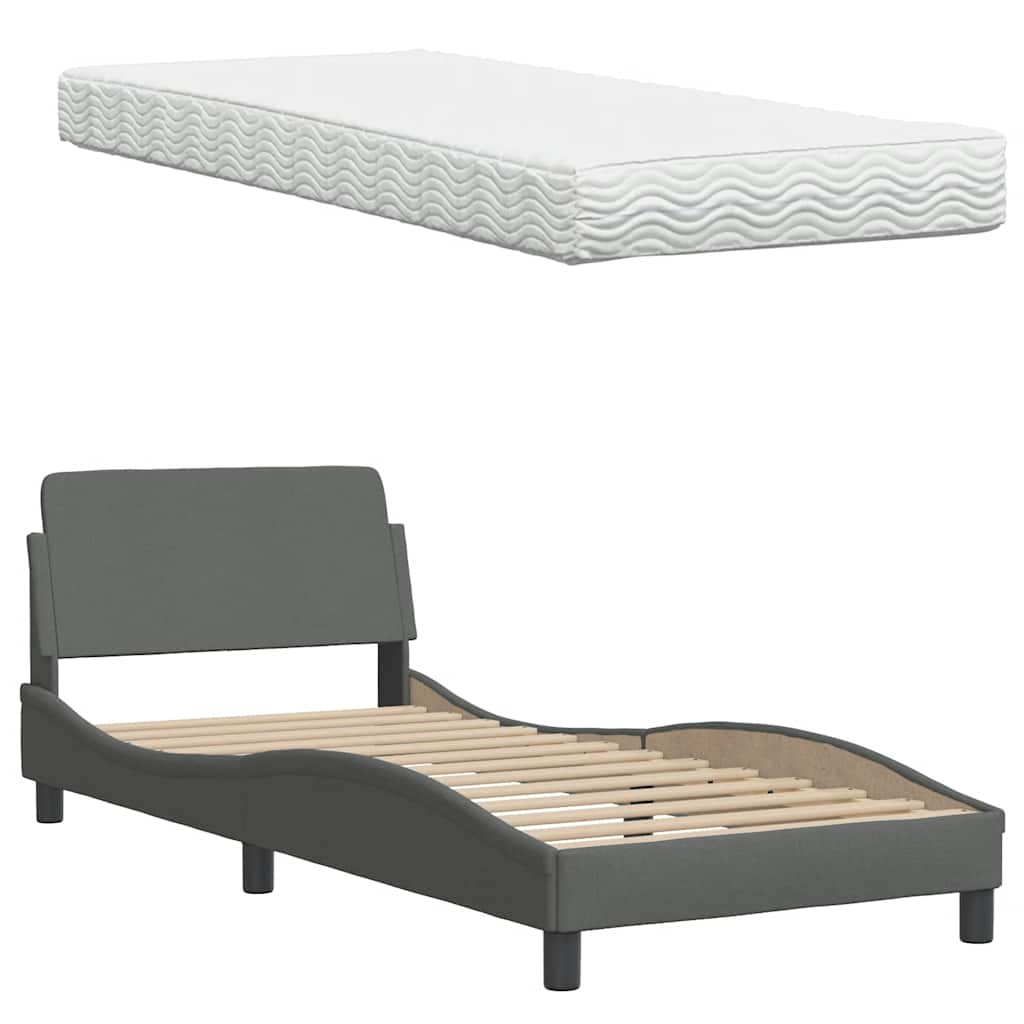 Bett mit Matratze "Hanko" Dunkelgrau 90x190 cm Stoff