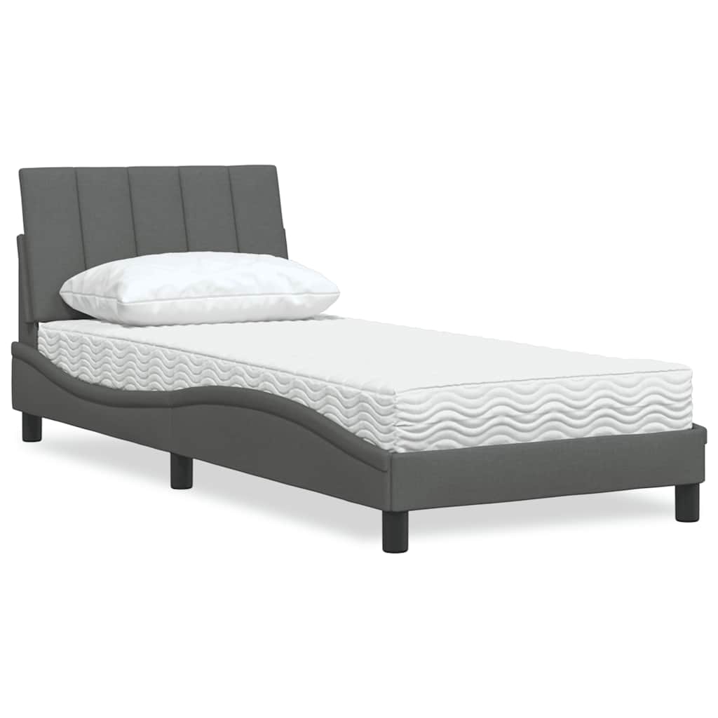 Bett mit Matratze "Hanko" Dunkelgrau 90x190 cm Stoff