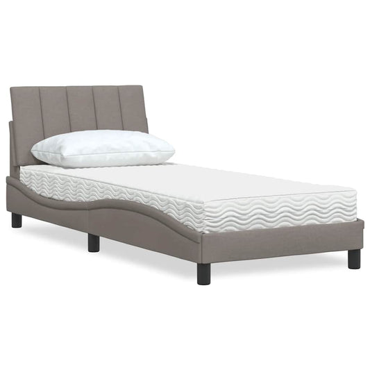 Bett mit Matratze "Hanko" Taupe 90x190 cm Stoff