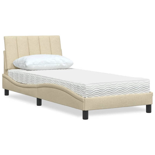 Bett mit Matratze "Hanko" Creme 90x190 cm Stoff