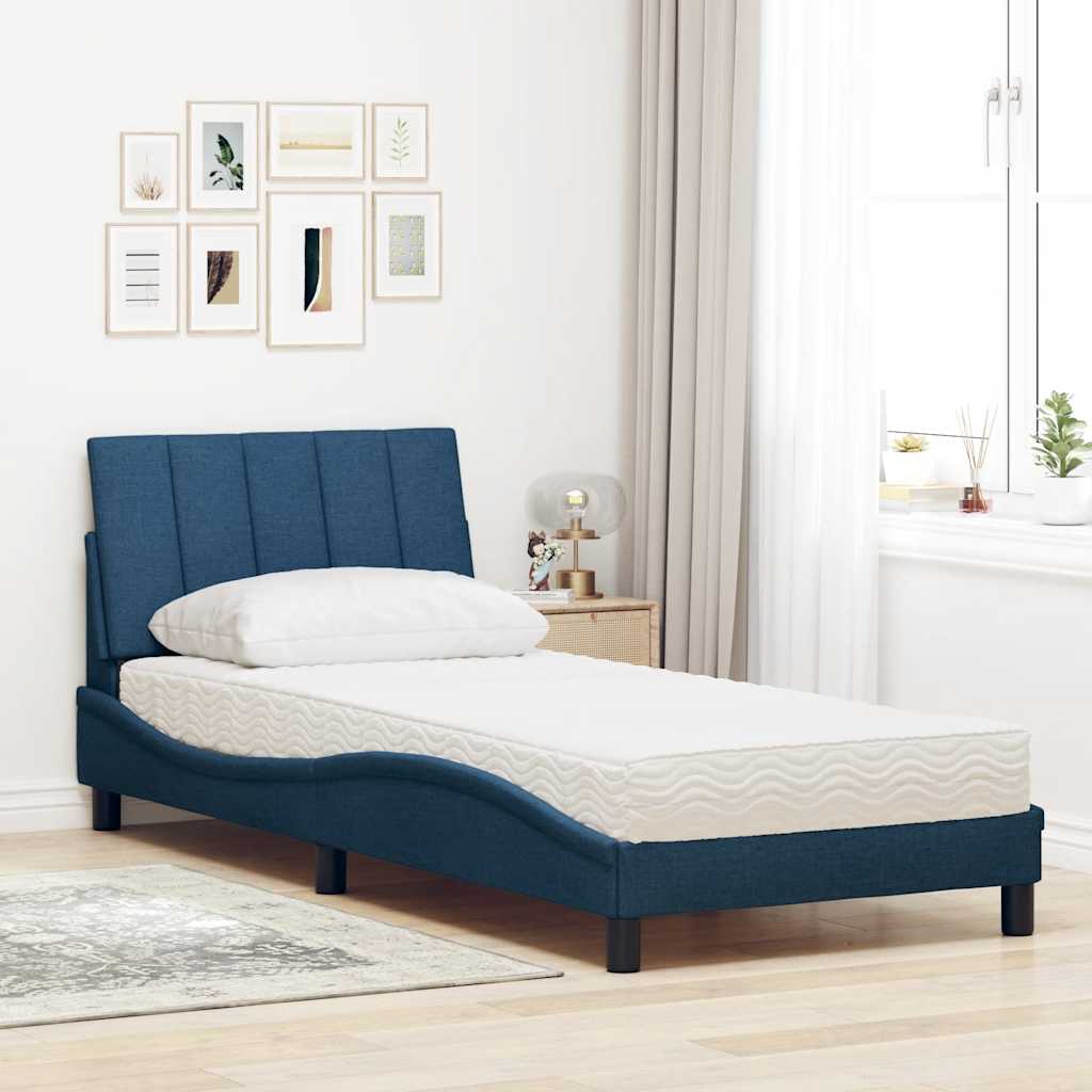 Bett mit Matratze "Hanko" Blau 90x190 cm Stoff