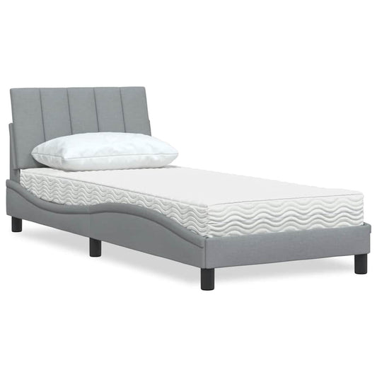 Bett mit Matratze "Hanko" Hellgrau 90x200 cm Stoff