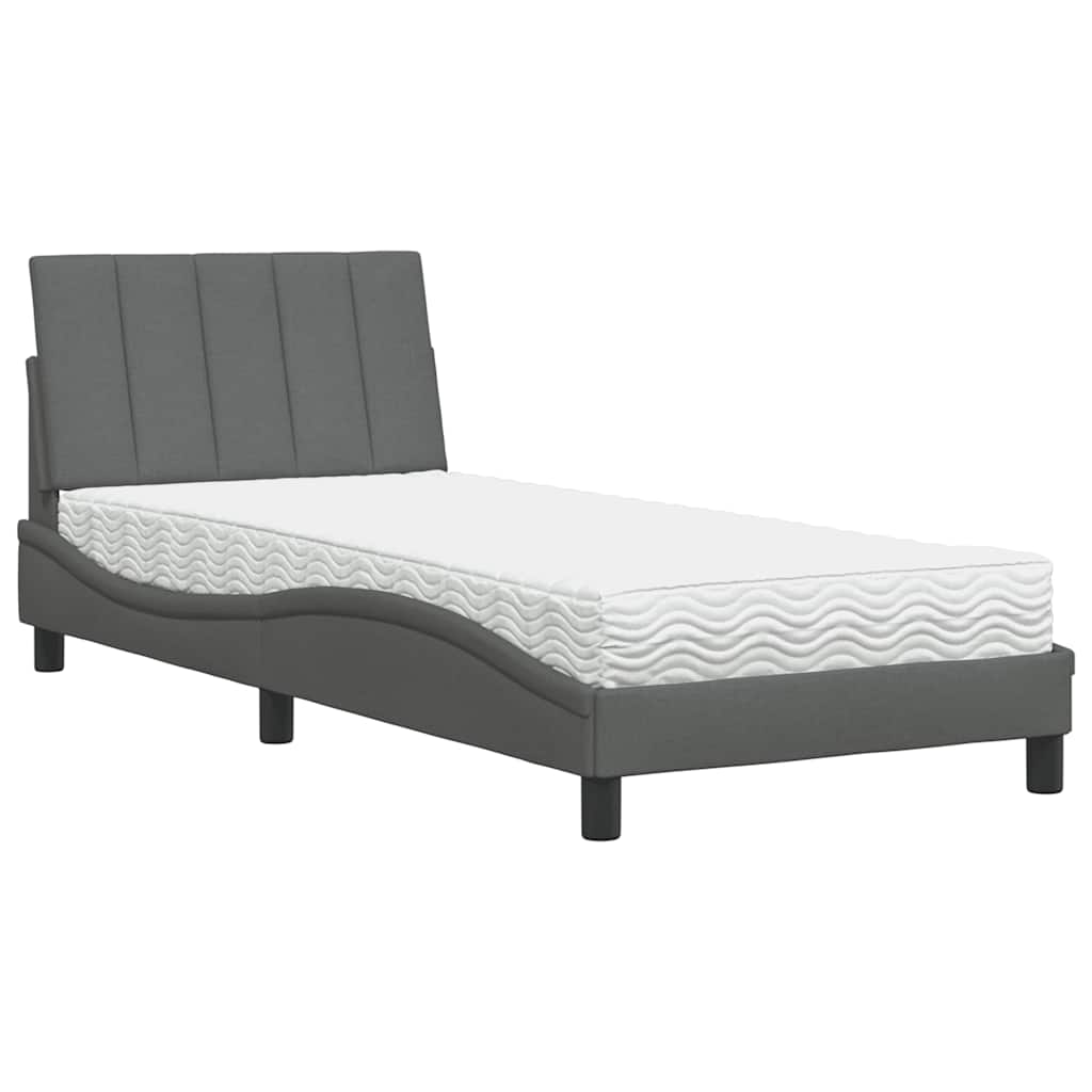 Bett mit Matratze "Hanko" Dunkelgrau 90x200 cm Stoff