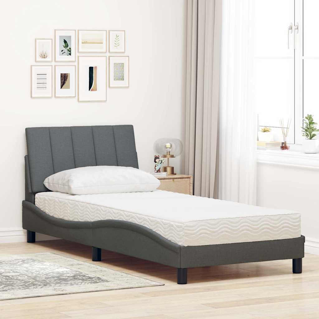 Bett mit Matratze "Hanko" Dunkelgrau 90x200 cm Stoff