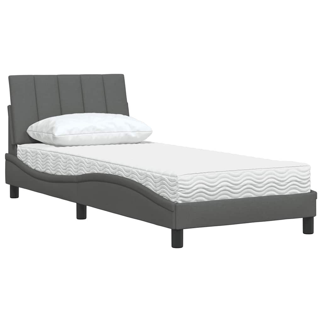 Bett mit Matratze "Hanko" Dunkelgrau 90x200 cm Stoff