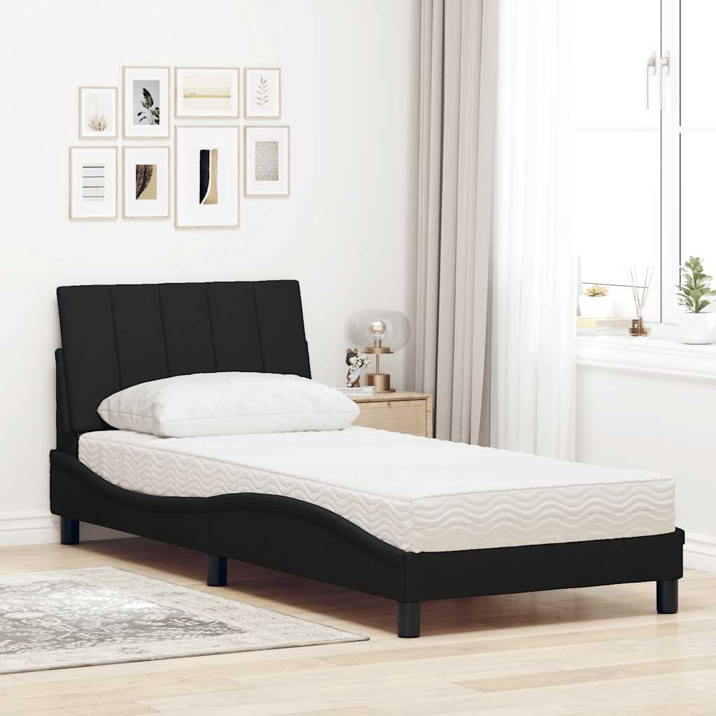 Bett mit Matratze "Hanko" Schwarz 90x200 cm Stoff