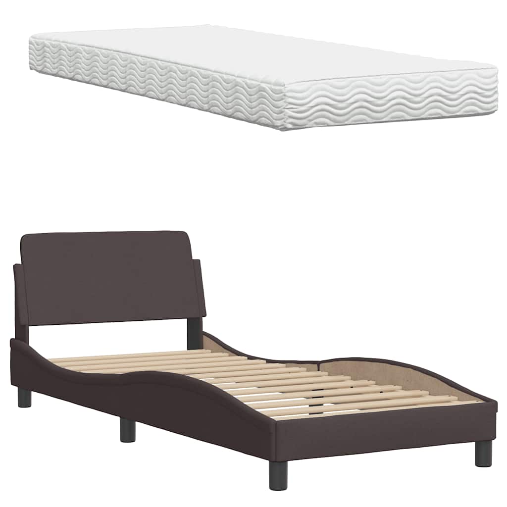 Bett mit Matratze "Hanko" Dunkelbraun 90x200 cm Stoff