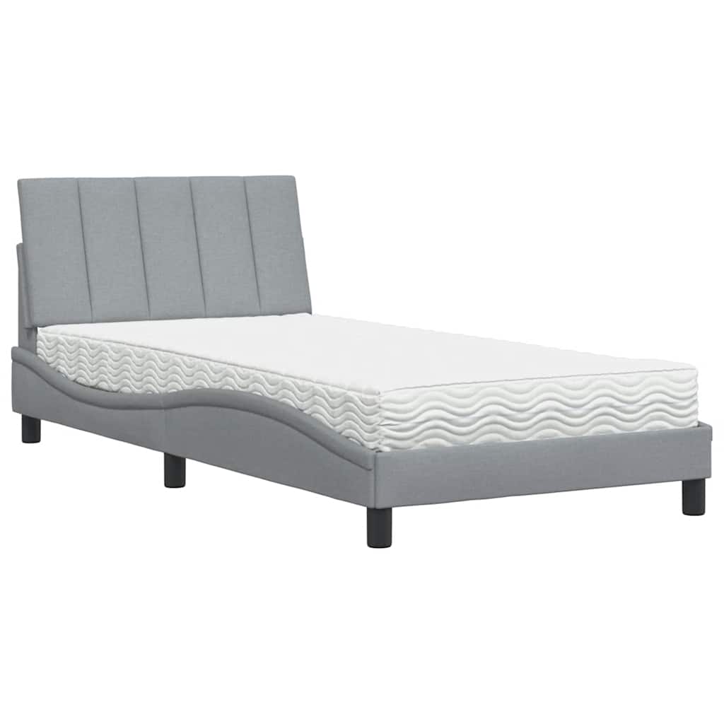 Lit avec matelas "Hanko" gris clair 100x200 cm tissu