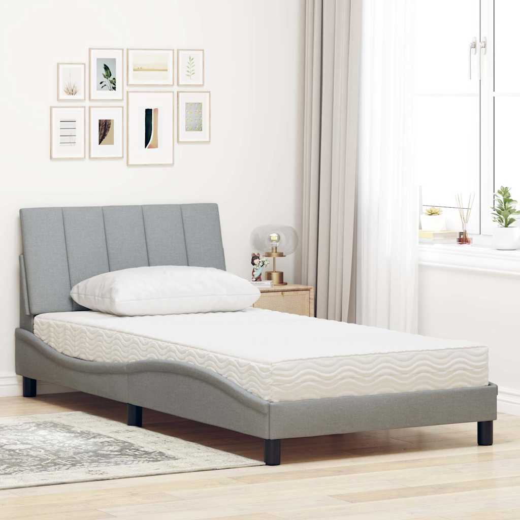 Lit avec matelas "Hanko" gris clair 100x200 cm tissu