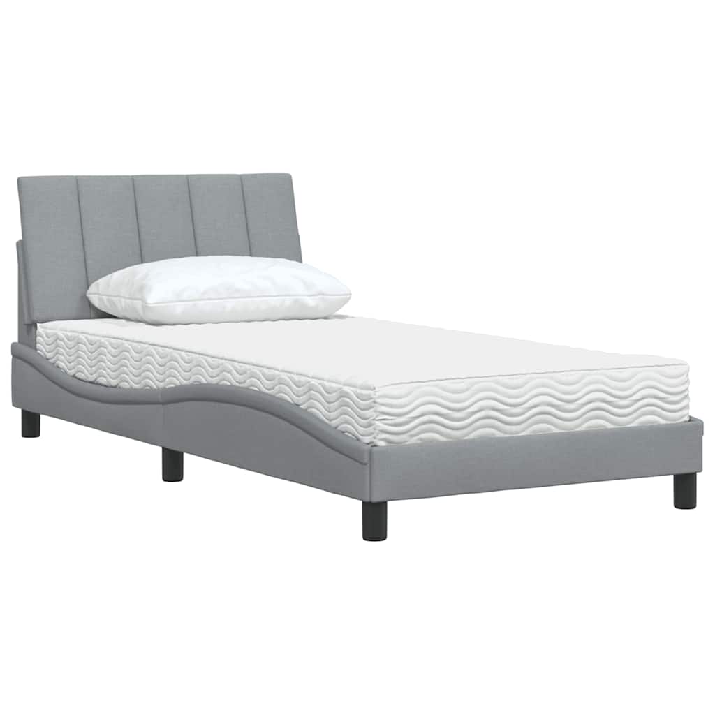 Lit avec matelas "Hanko" gris clair 100x200 cm tissu