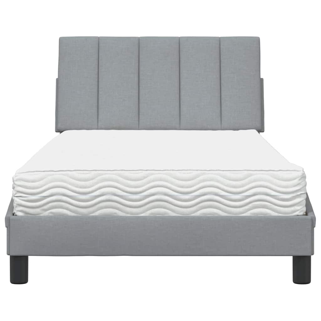 Lit avec matelas "Hanko" gris clair 100x200 cm tissu