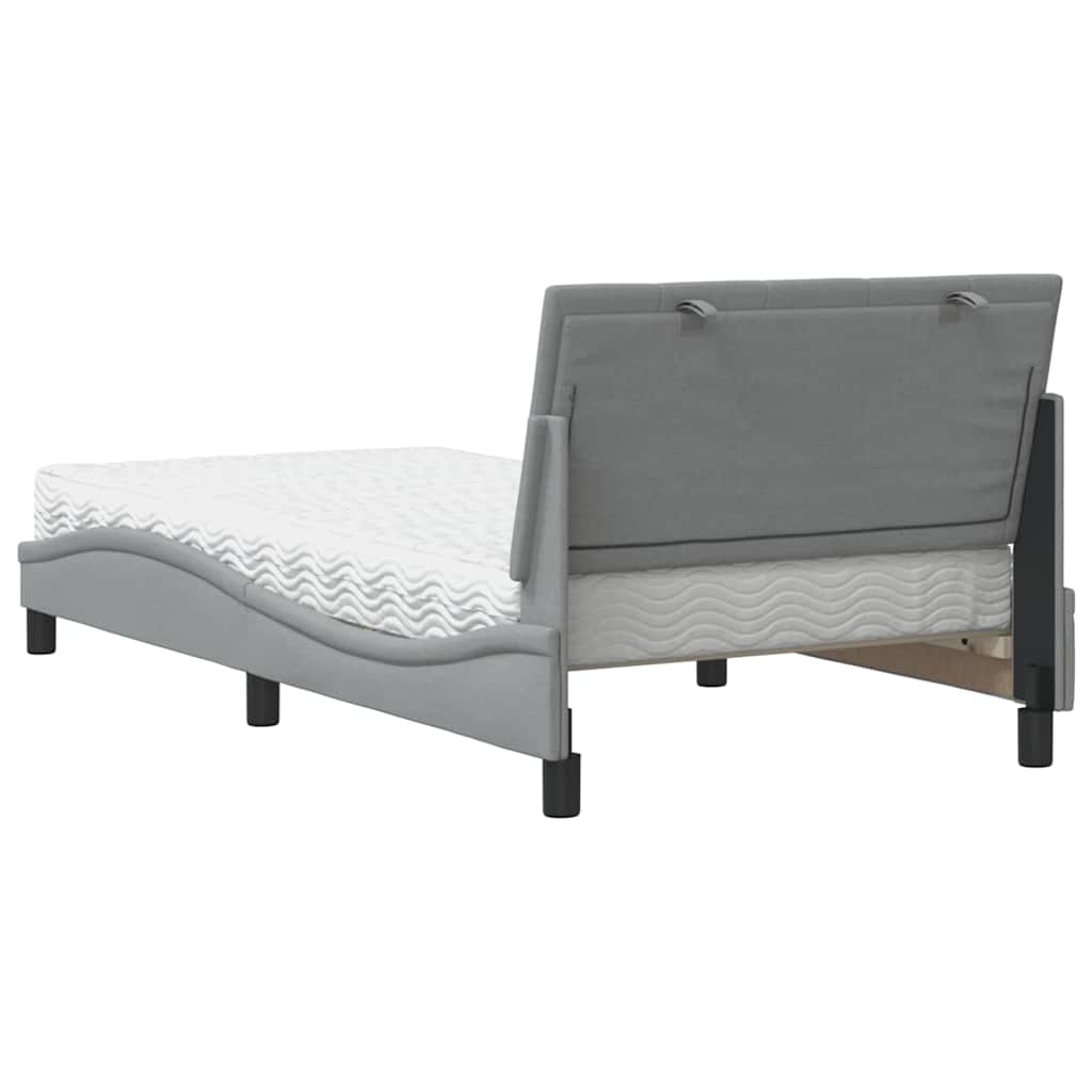 Lit avec matelas "Hanko" gris clair 100x200 cm tissu