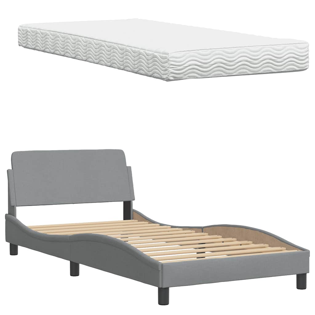Lit avec matelas "Hanko" gris clair 100x200 cm tissu