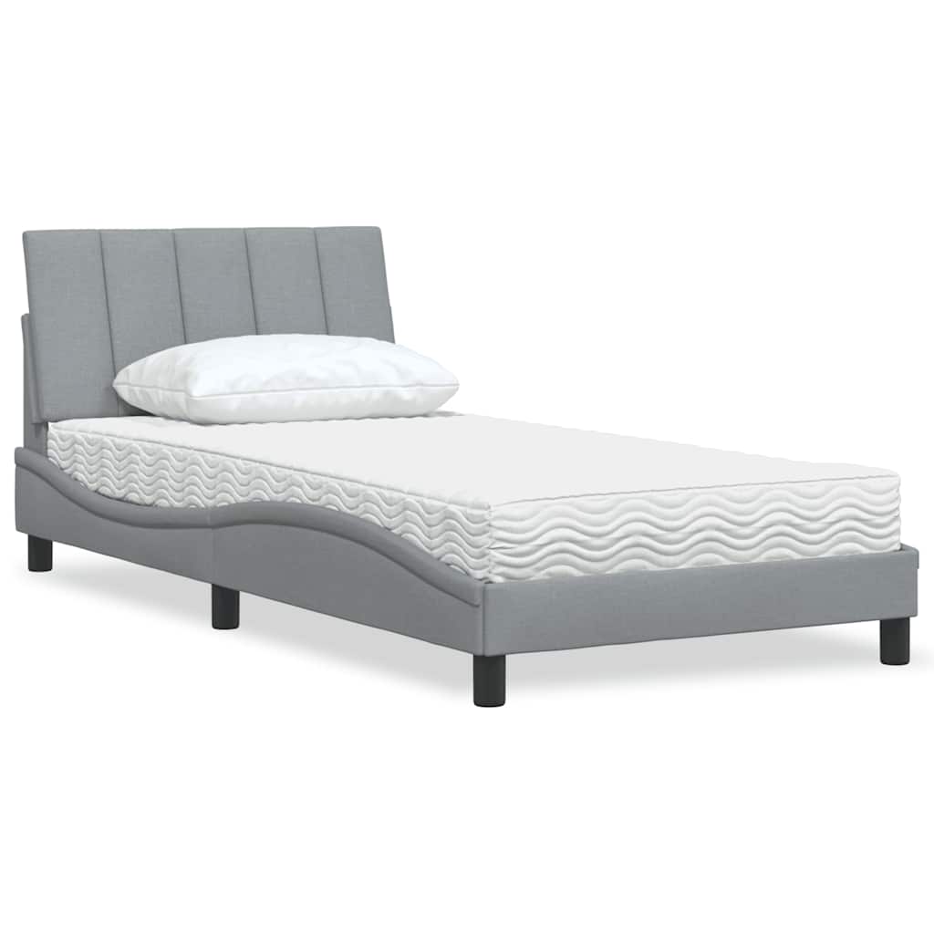 Lit avec matelas "Hanko" gris clair 100x200 cm tissu