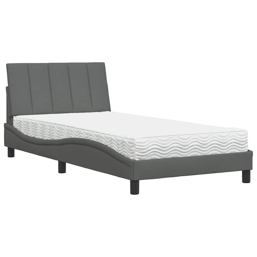 Lit avec matelas "Hanko" gris foncé 100x200 cm tissu