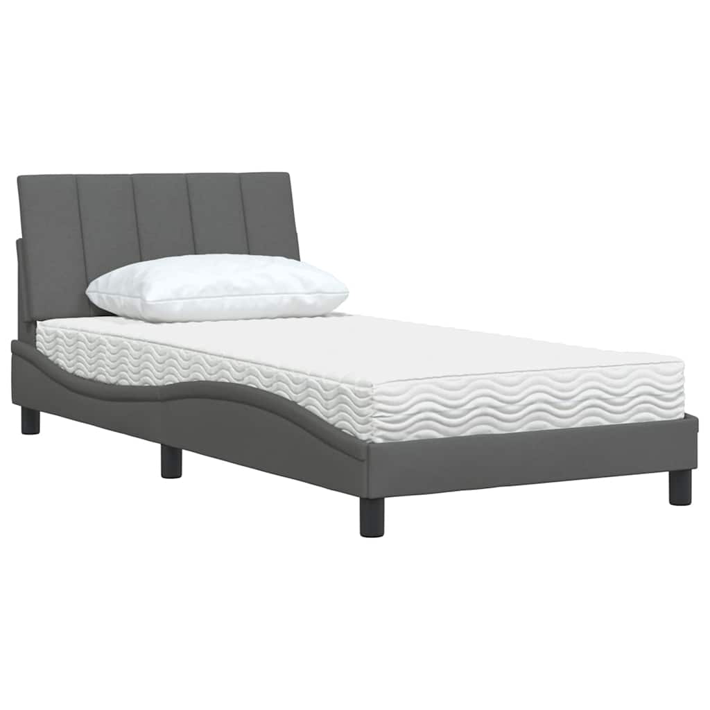 Lit avec matelas "Hanko" gris foncé 100x200 cm tissu