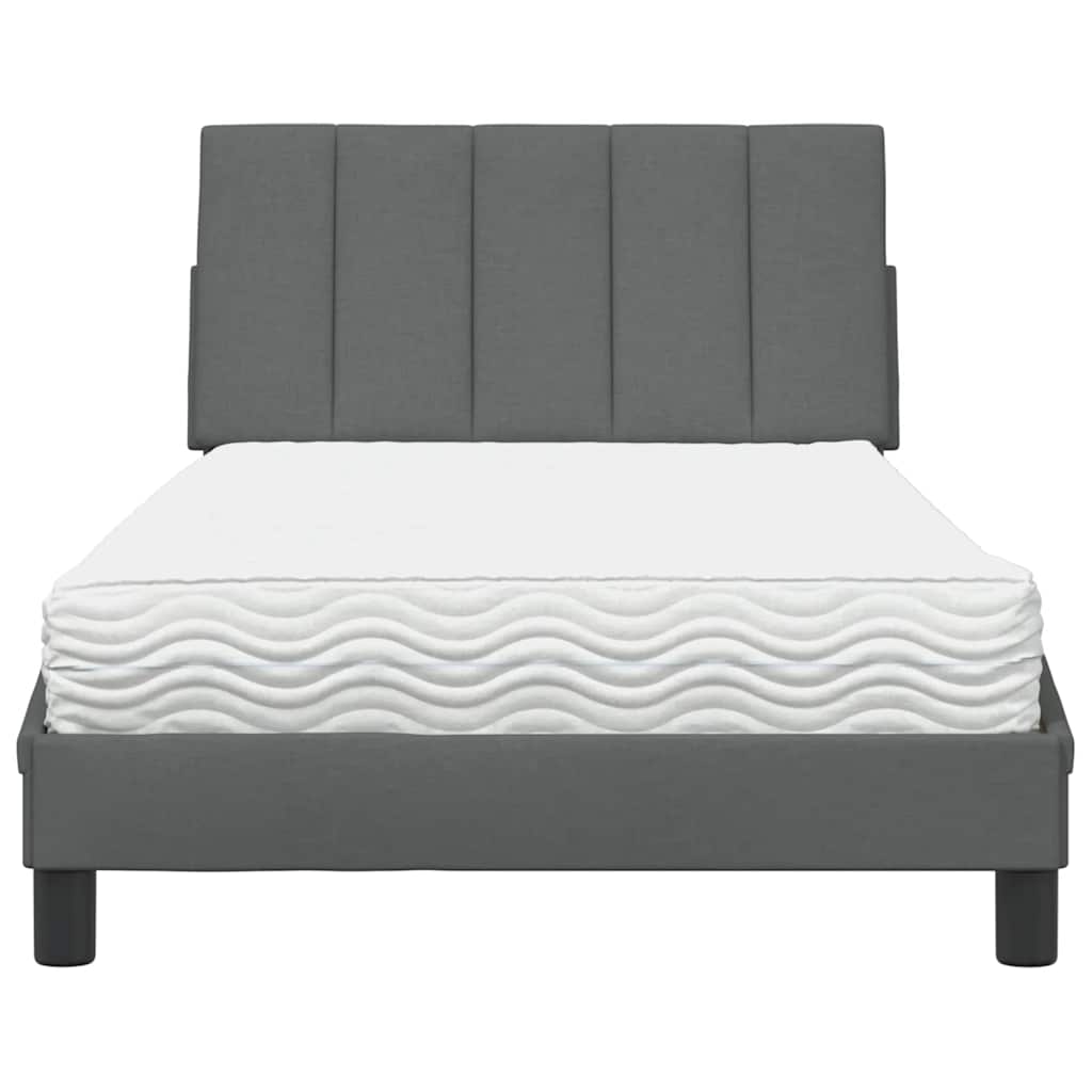 Lit avec matelas "Hanko" gris foncé 100x200 cm tissu