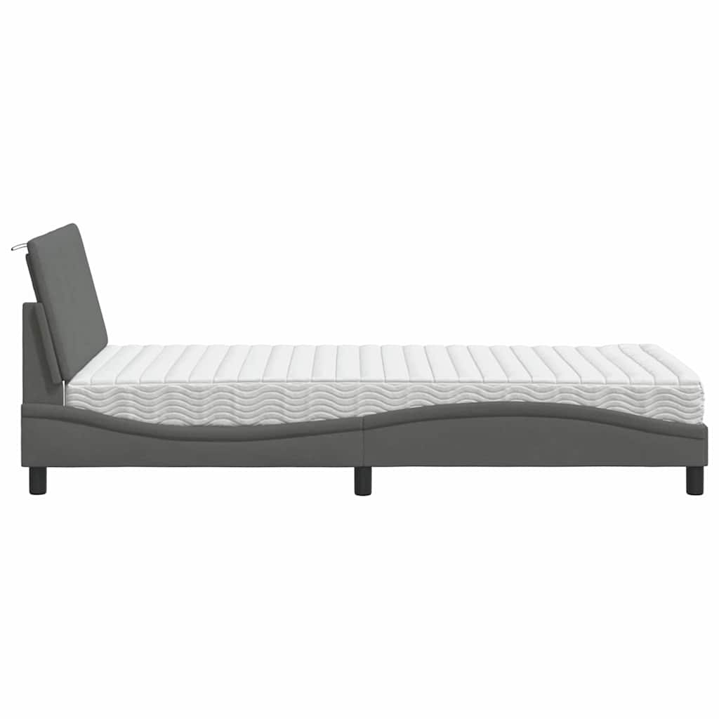 Lit avec matelas "Hanko" gris foncé 100x200 cm tissu