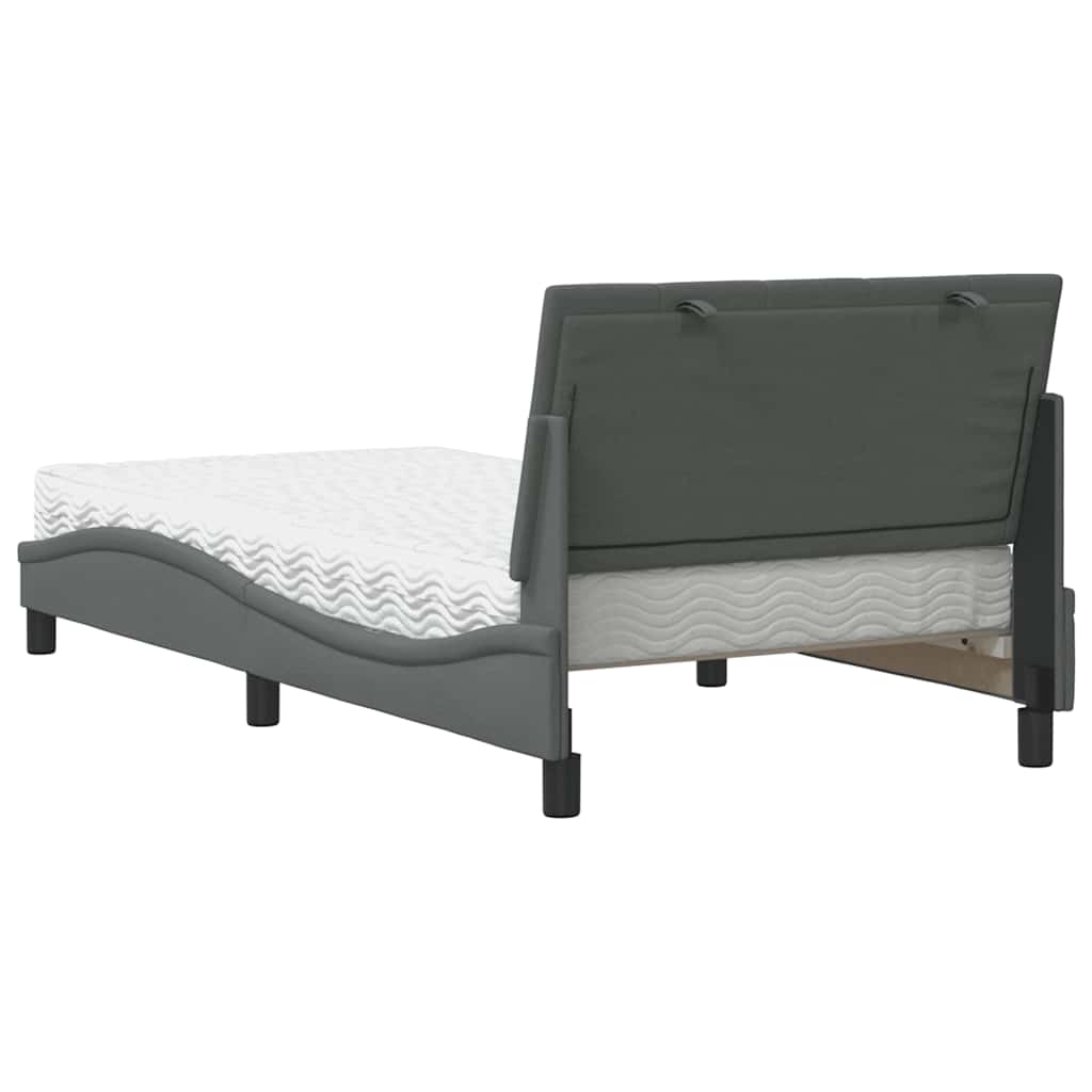 Lit avec matelas "Hanko" gris foncé 100x200 cm tissu
