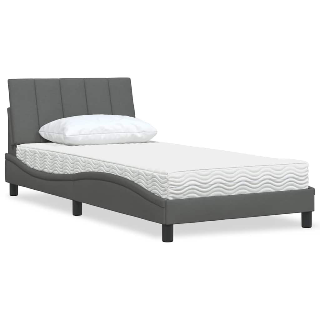 Lit avec matelas "Hanko" gris foncé 100x200 cm tissu