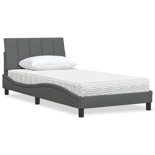 Lit avec matelas "Hanko" gris foncé 100x200 cm tissu