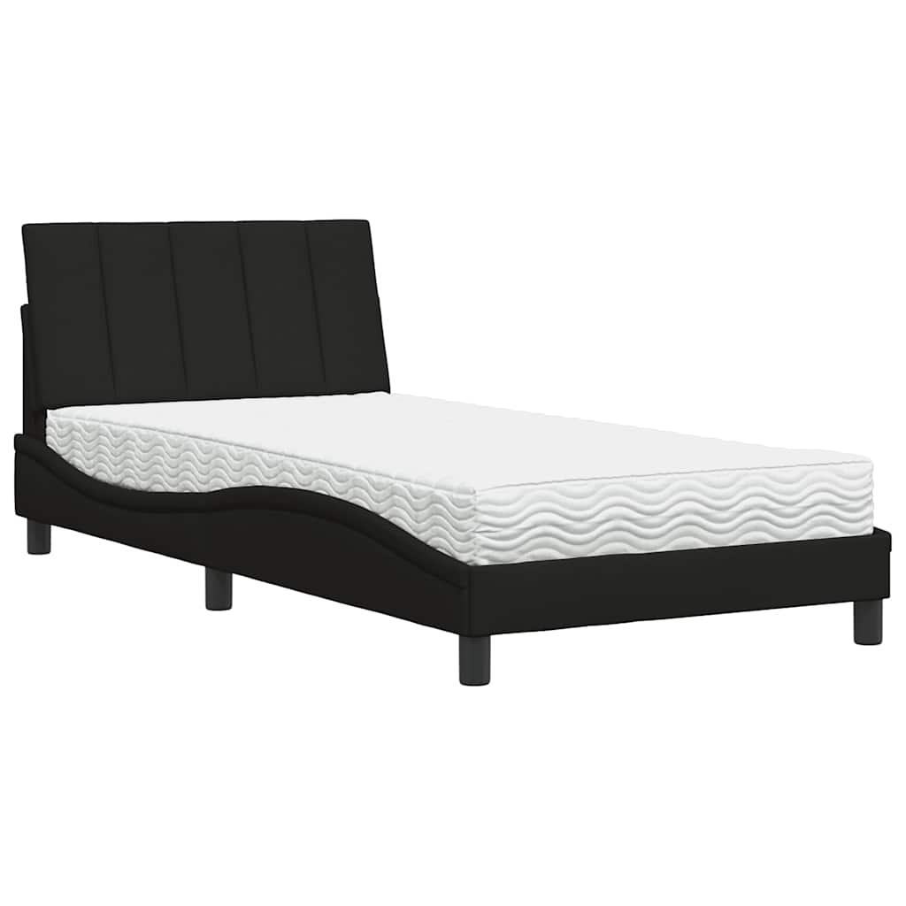 Bed with mattress black 100x200 cm fabric