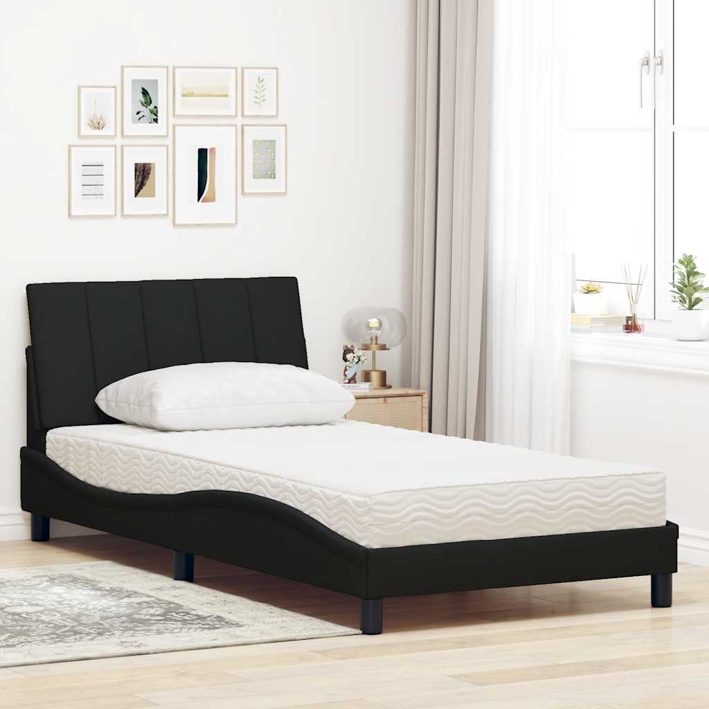 Bed with mattress black 100x200 cm fabric