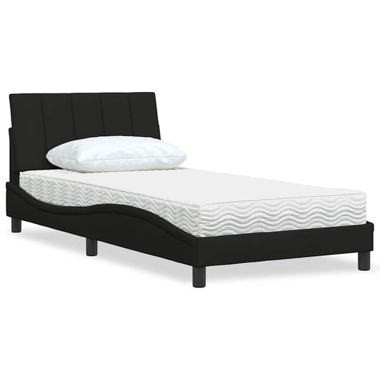 Bed with mattress black 100x200 cm fabric