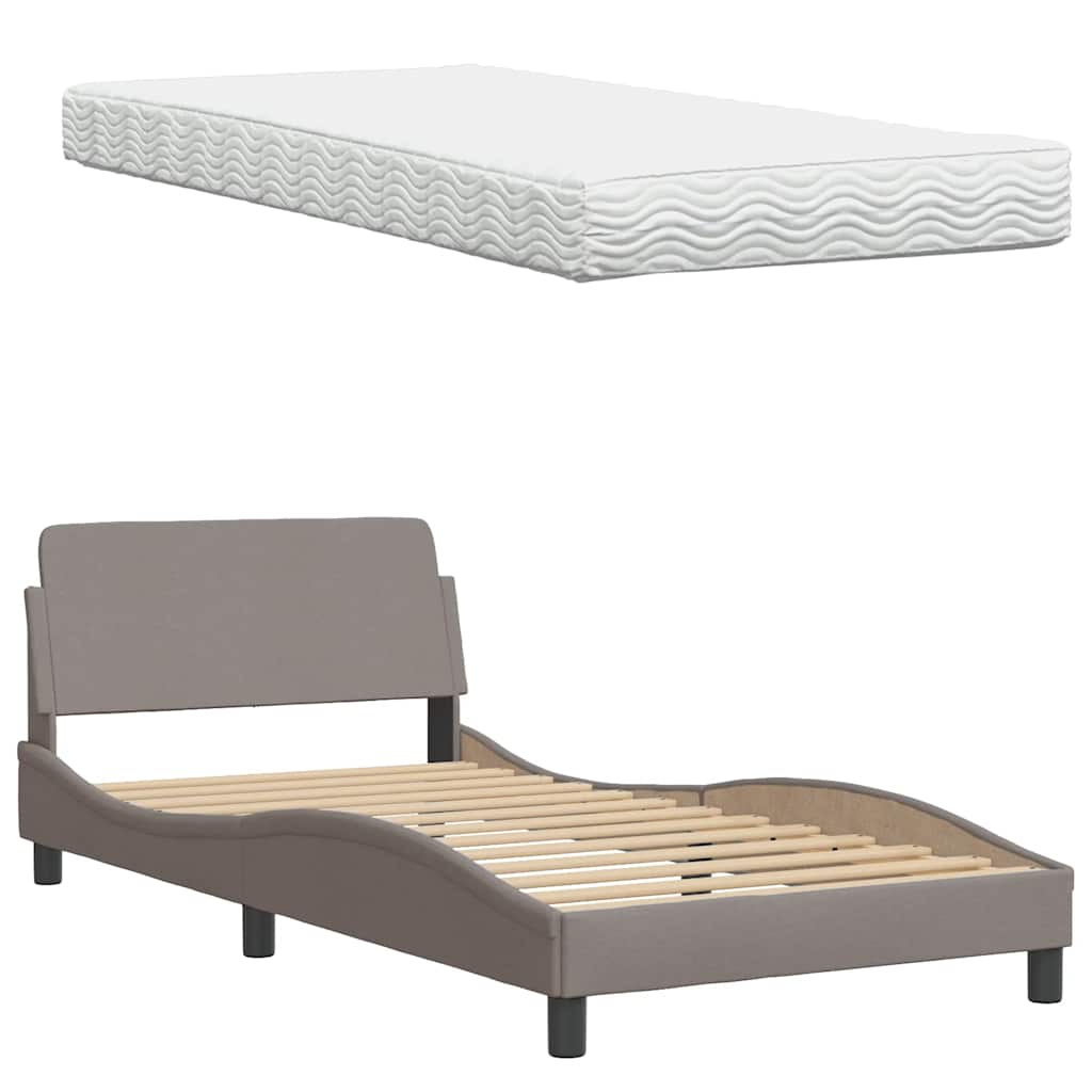 Bett mit Matratze "Hanko" Taupe 100x200 cm Stoff