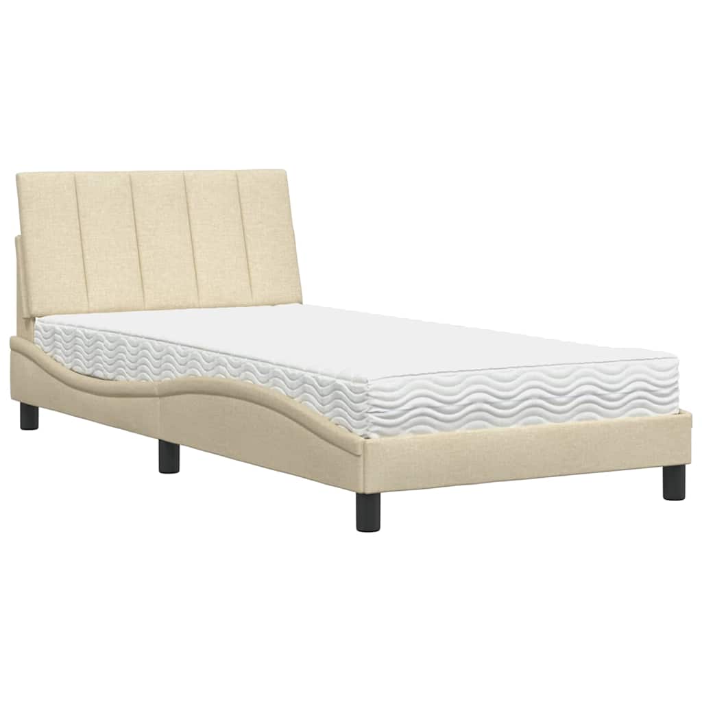 Bett mit Matratze "Hanko" Creme 100x200 cm Stoff