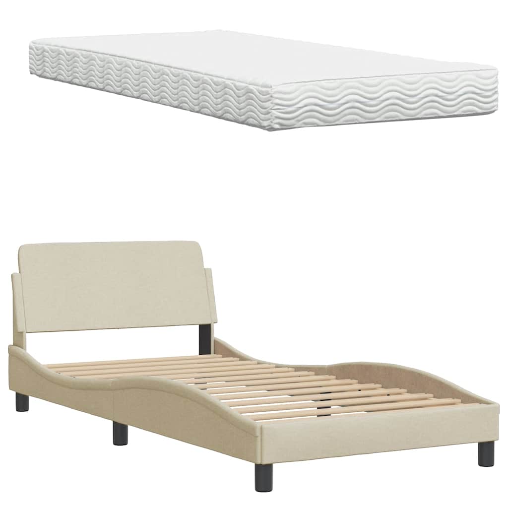 Bett mit Matratze "Hanko" Creme 100x200 cm Stoff