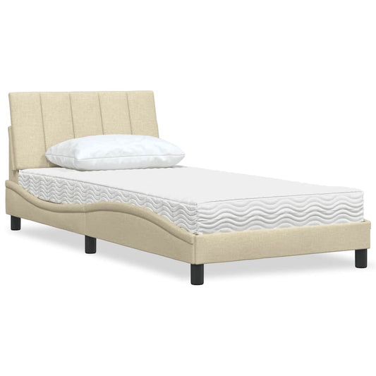 Bett mit Matratze "Hanko" Creme 100x200 cm Stoff