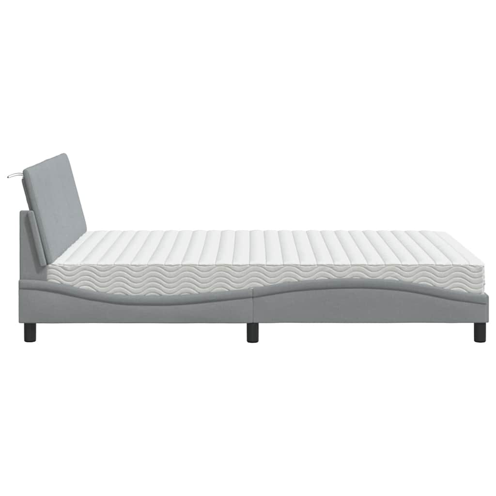 Bett mit Matratze "Hanko" Hellgrau 140x190 cm Stoff