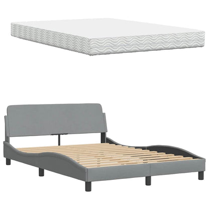 Bett mit Matratze "Hanko" Hellgrau 140x190 cm Stoff