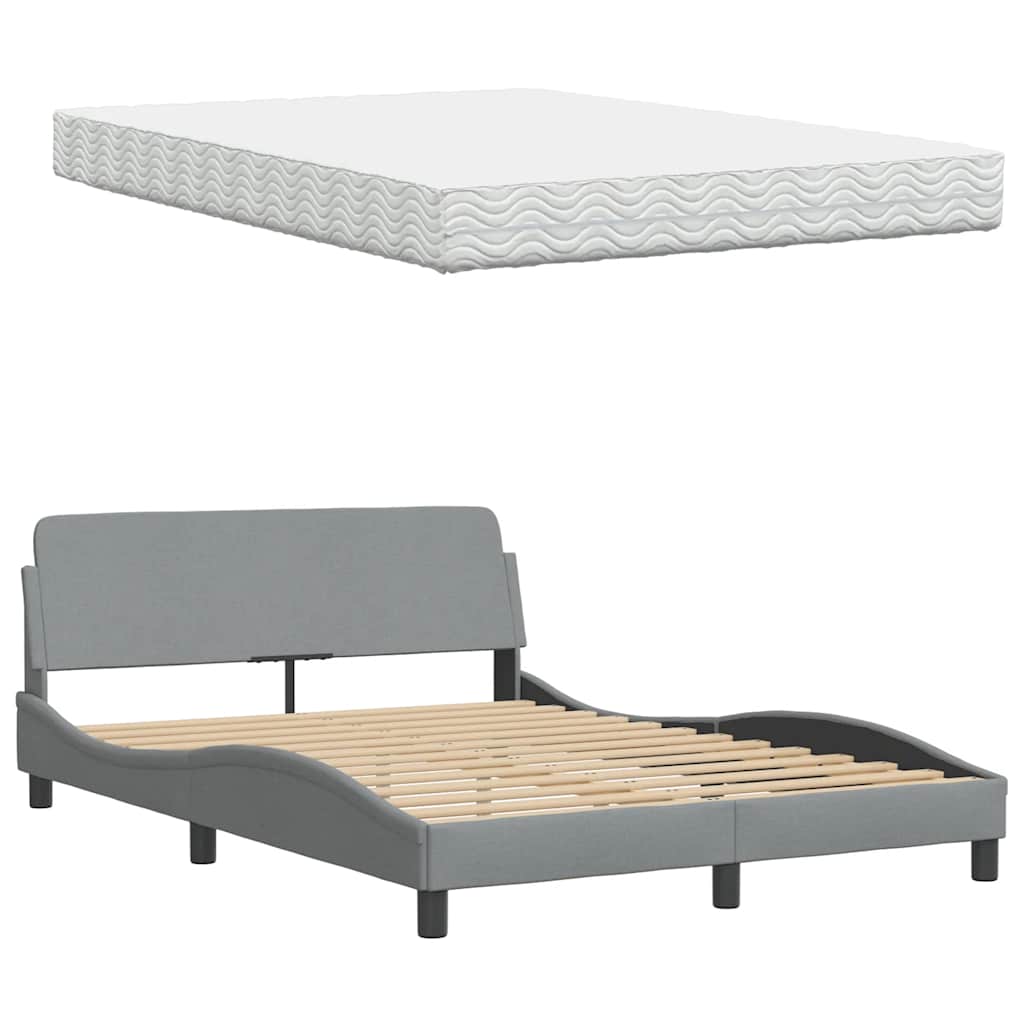 Bett mit Matratze "Hanko" Hellgrau 140x190 cm Stoff