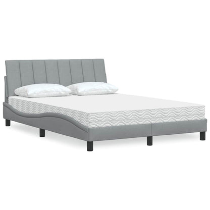 Bett mit Matratze "Hanko" Hellgrau 140x190 cm Stoff