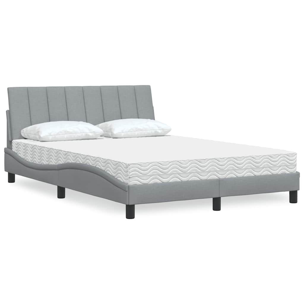 Bett mit Matratze "Hanko" Hellgrau 140x190 cm Stoff