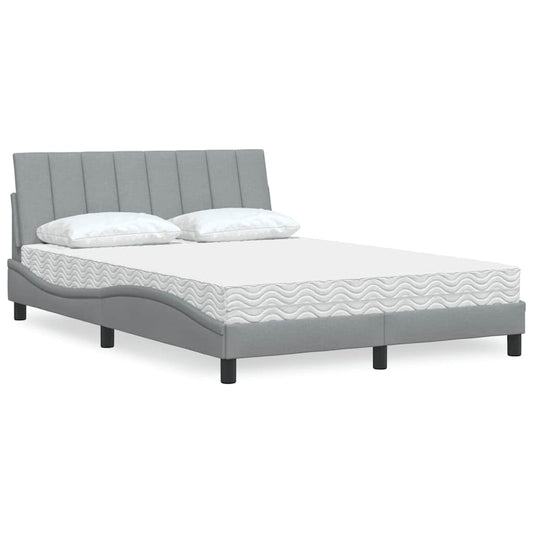 Bett mit Matratze "Hanko" Hellgrau 140x190 cm Stoff