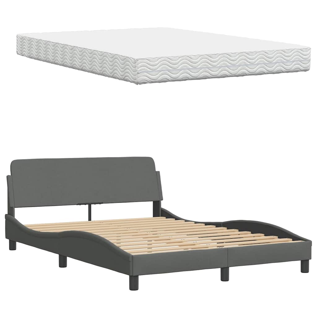 Bett mit Matratze "Hanko" Dunkelgrau 140x190 cm Stoff