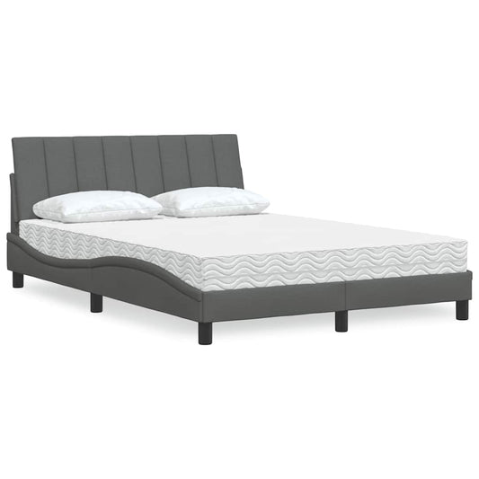 Bett mit Matratze "Hanko" Dunkelgrau 140x190 cm Stoff
