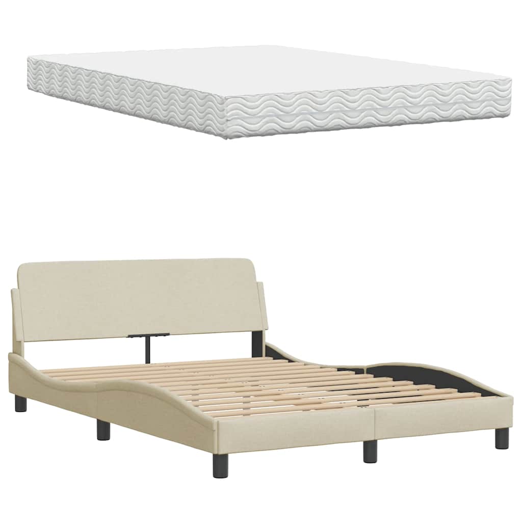 Bett mit Matratze "Hanko" Creme 140x200 cm Stoff