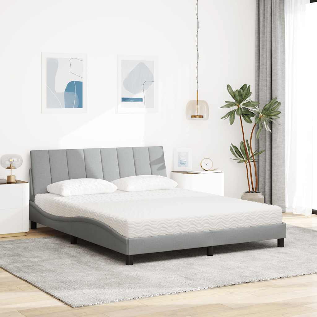 Bett mit Matratze "Hanko" Hellgrau 160x200 cm Stoff