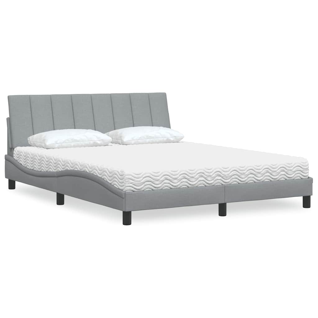 Bett mit Matratze "Hanko" Hellgrau 160x200 cm Stoff